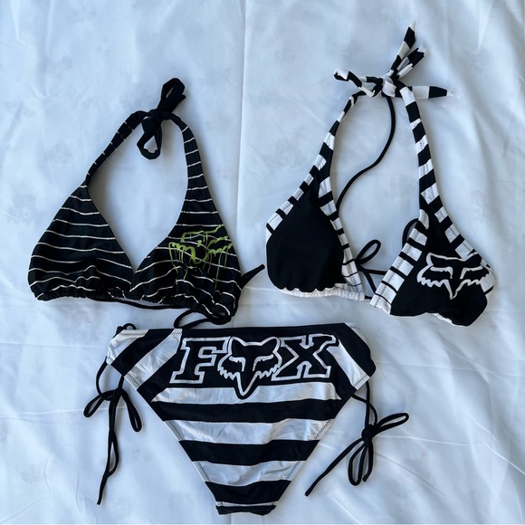 Fox Other - Fox Y2K Monochrome Striped Bikini with Logo